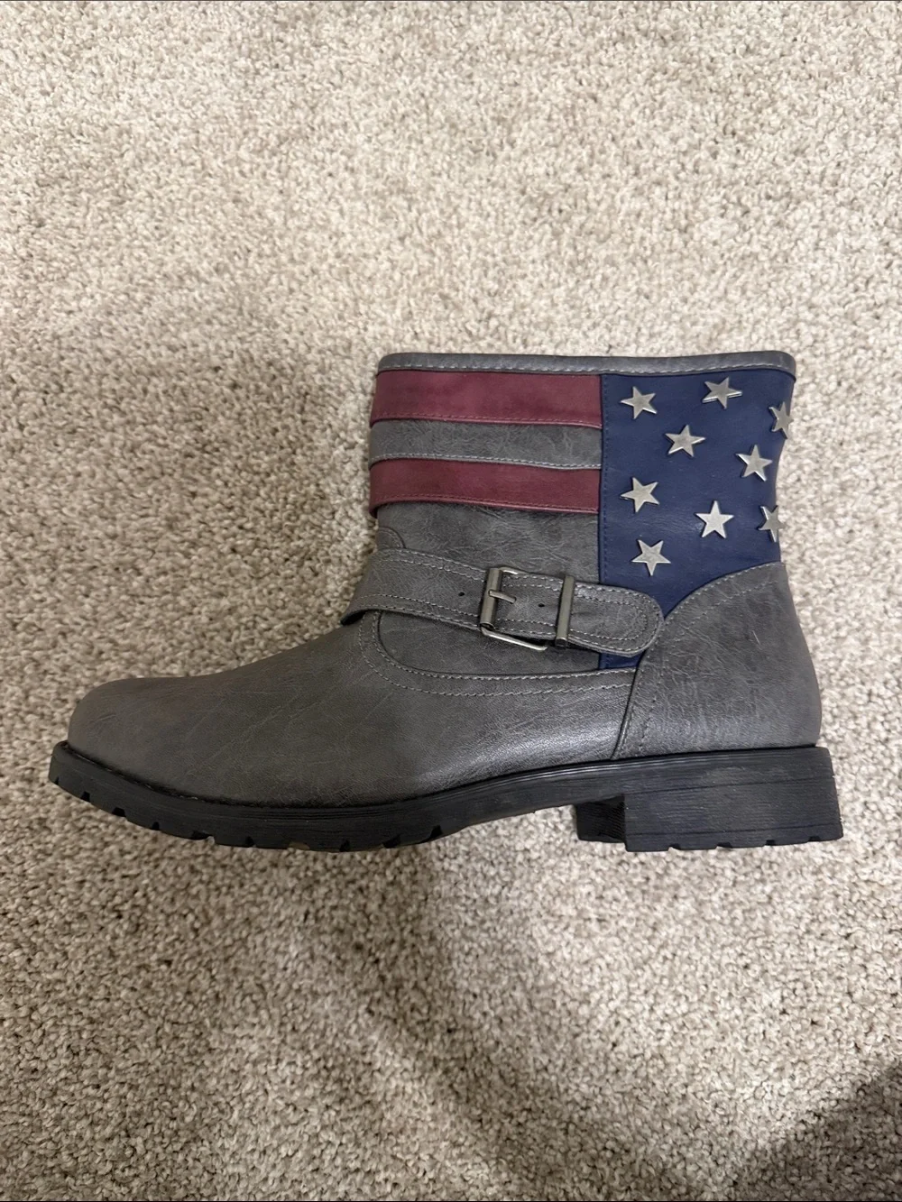 Charlotte Russe Gray Ankle Boots with Star-Striped Accent